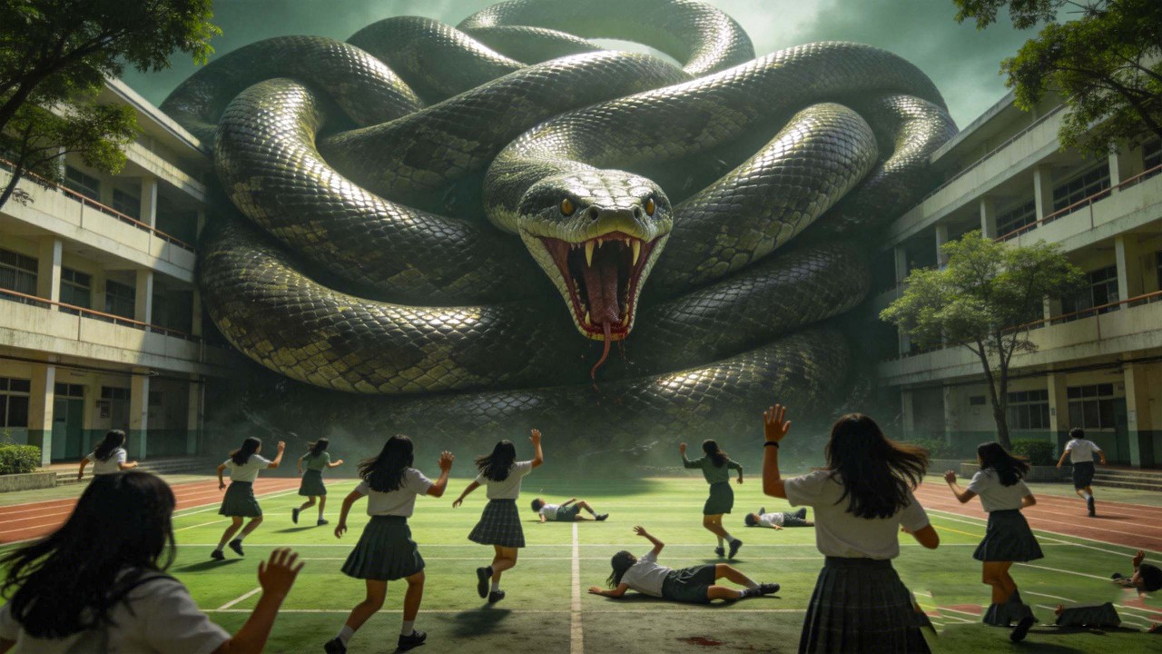 巨蛇闯进校园，女学生丝毫没有招架之力！【巨蛇闯女校 Rising Boas in a Girl's School】