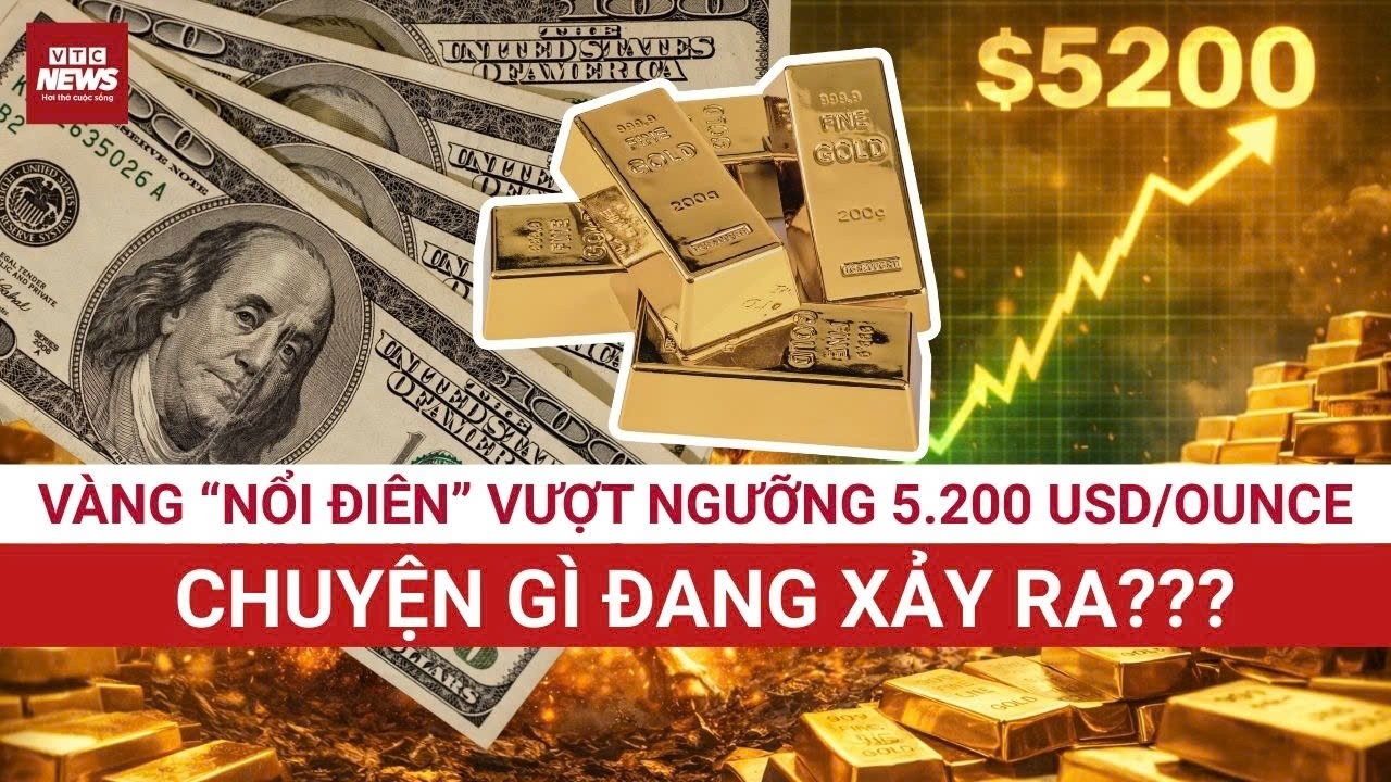 Vàng thế giới vọt trên 5.200 USD/Ounce do 