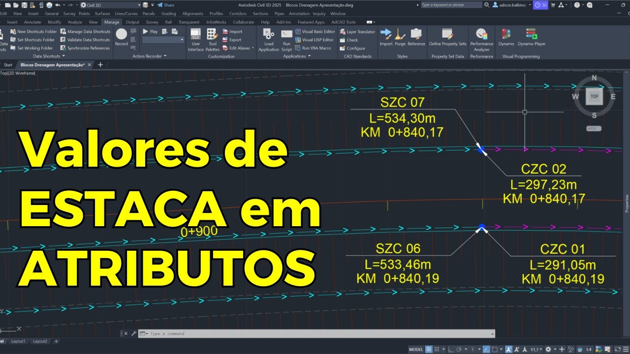 INSERIR VALORES DE ESTACAS EM ATRIBUTOS NO AUTOCAD E CIVIL 3D