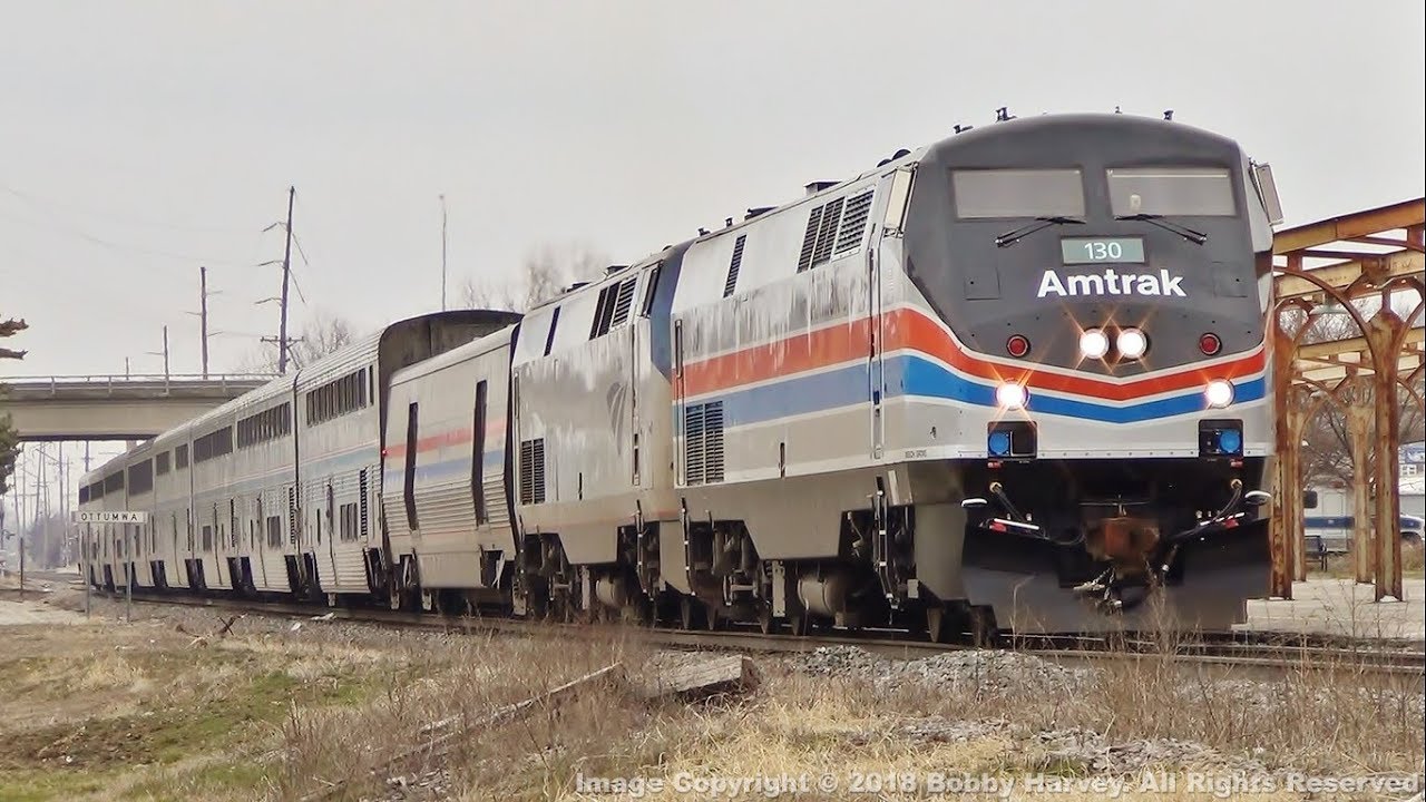 Amtrak Heritage Unit 130 Leads the California Zephyr in Ottumwa, IA 4/9/18