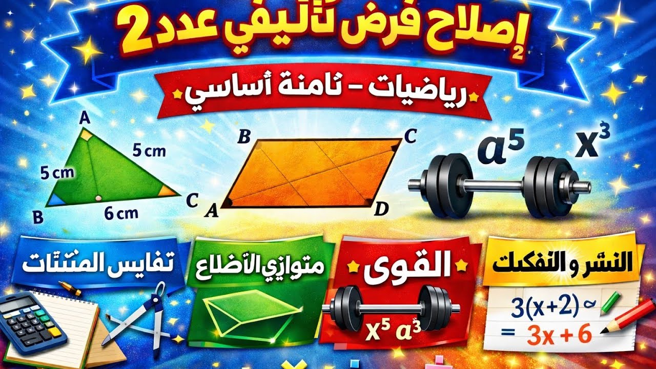 إصلاح فرض تأليفي عدد 2 في الرياضيات ثامنة أساسي