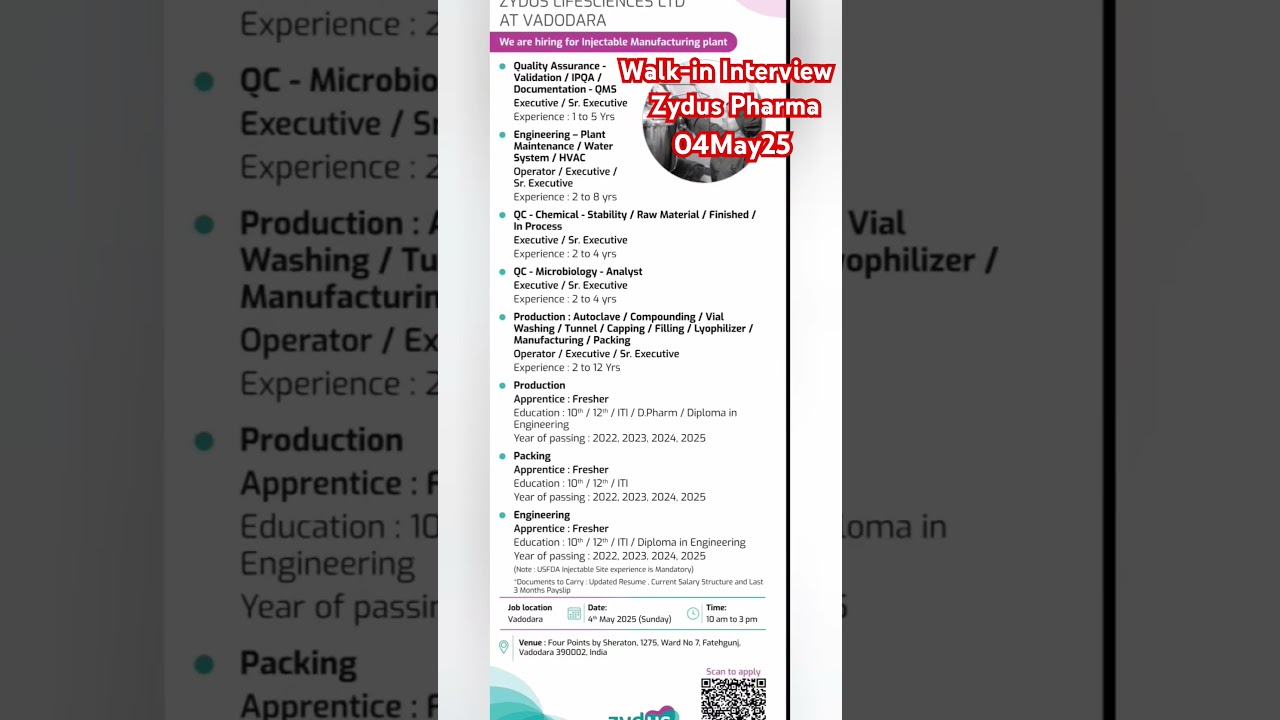 Walk-in Interview I Zydus Pharma | 040525 #job #pharma