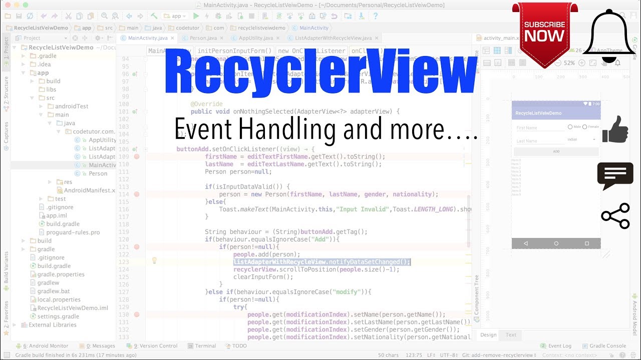 RecyclerView - Part 7, Event Handling and more...