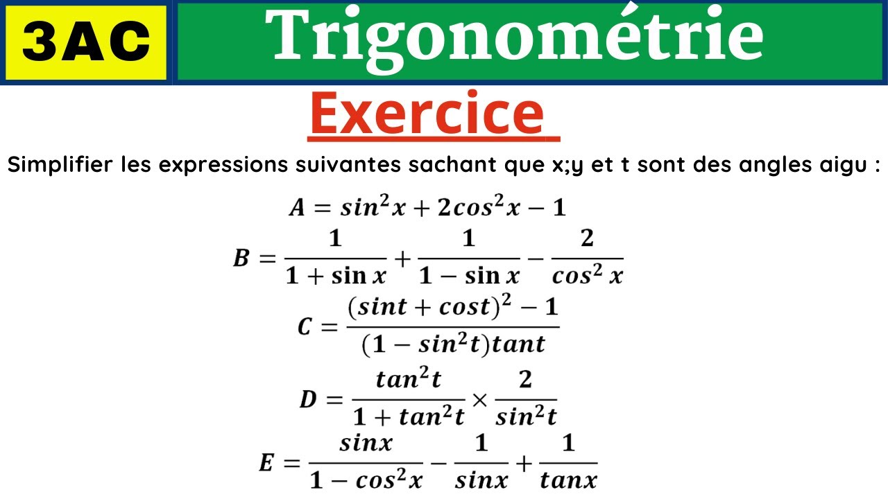 trigonométrie exercices corrigés 3ème collège. الحساب المثلثي تمارين مع التصحيح partie-6