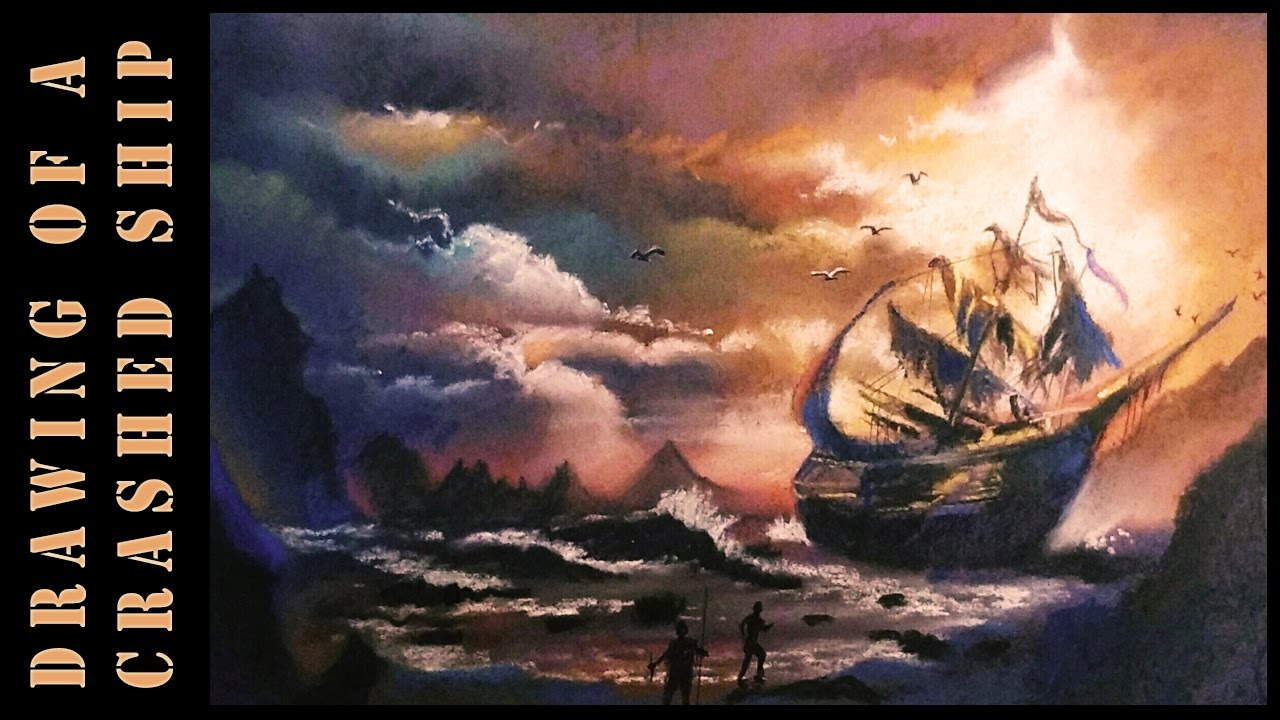 Soft pastel art | Drawing of a Ship in Storm with soft pastels seascape drawing