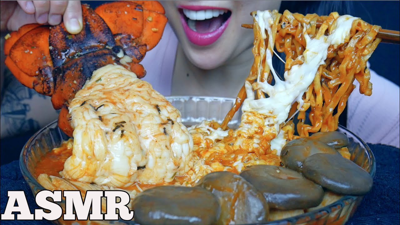 ASMR CHEESY SPICY NOODLE 8lb LOBSTER TAIL ENOKI OYSTER MUSHROOM (EATING SOUND)NO TALKING | SAS-ASMR