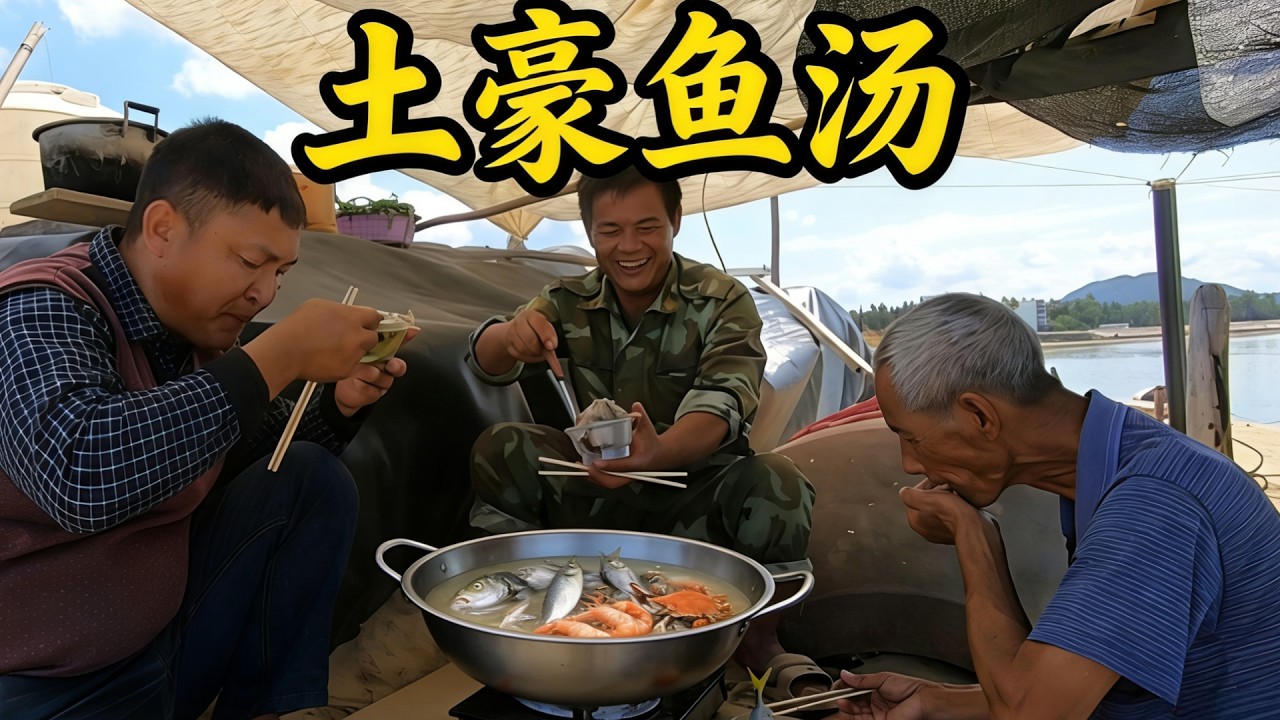 老四出海撞上鱼群，直呼吃不完，上岸煮土豪鱼汤连喝好几碗
