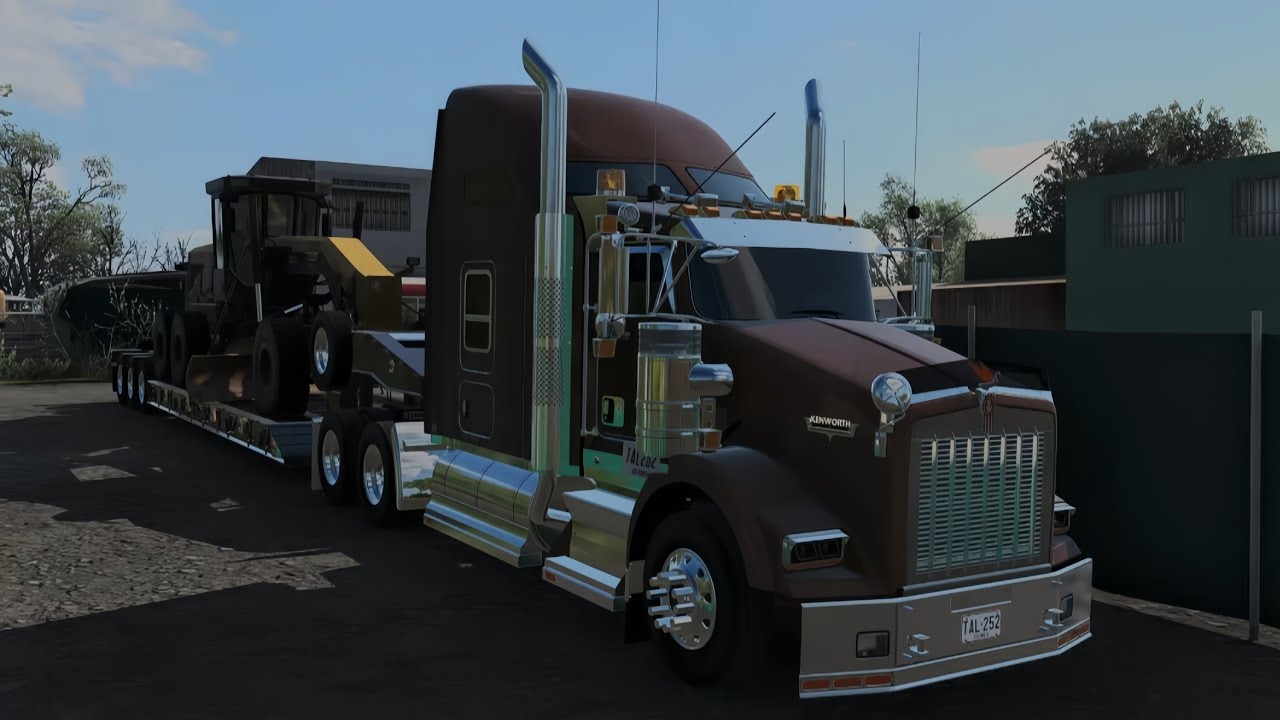KENWORTH T800 Aerocab Transportando una aniveladora para la Albania