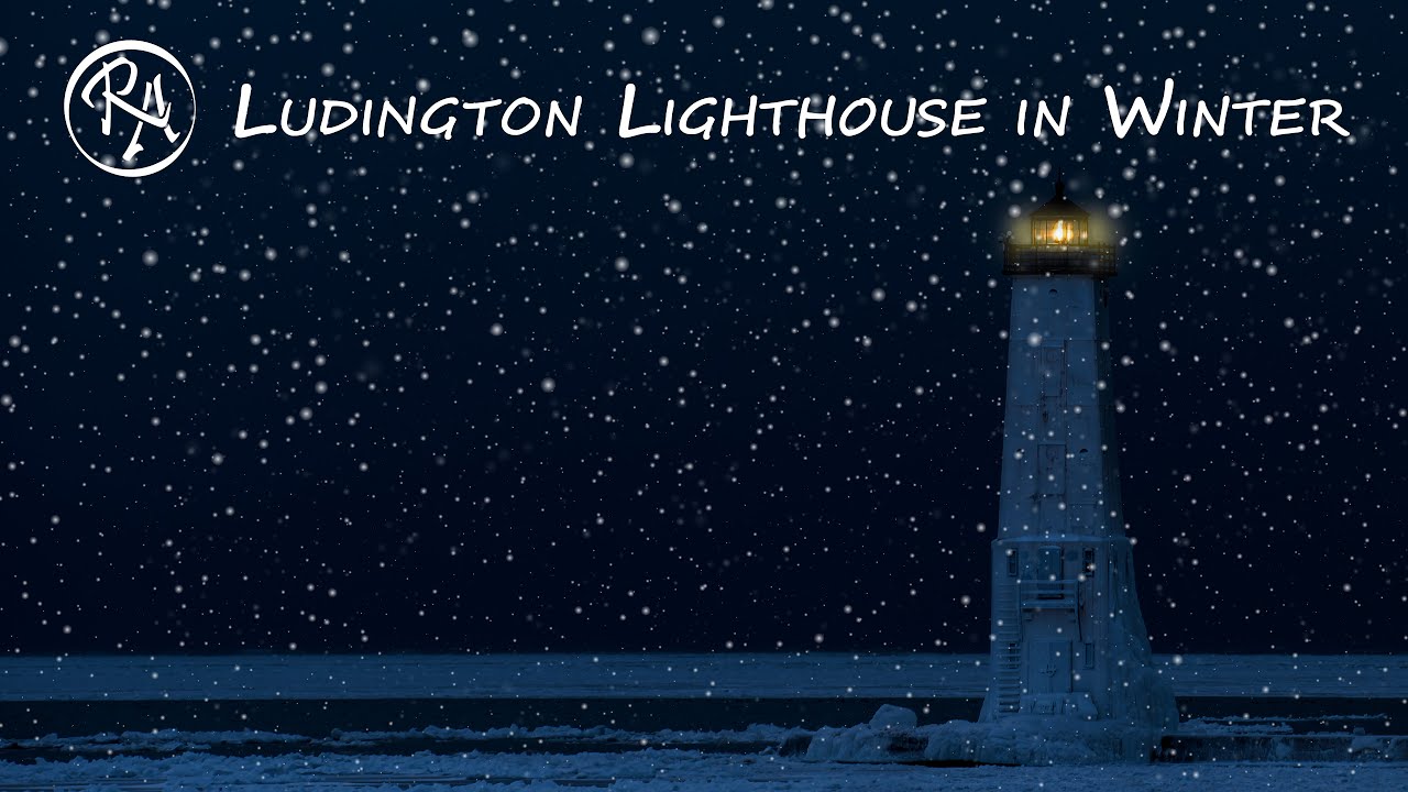 Ludington Lighthouse in Winter | Snow Storm at Night