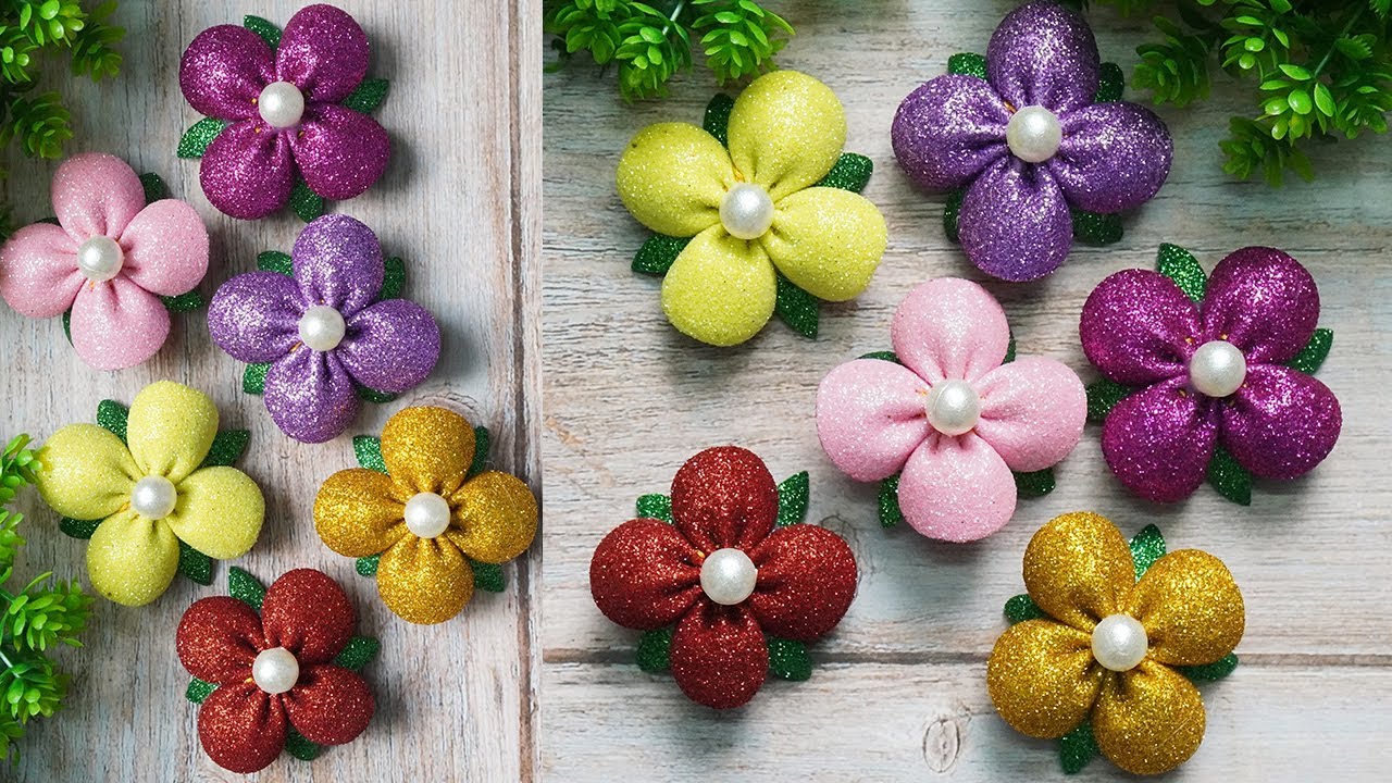 Easy DIY Flowers from EVA Foam Sheet Craft 🌸 Glitter Foam Paper Flower