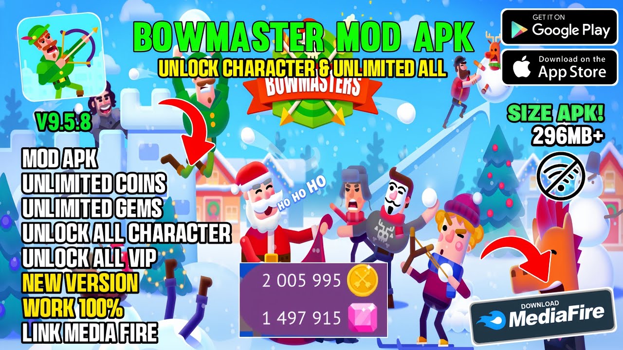 Скачать Bowmaster Mod Apk V9.5.8 Terbaru 2025 — разблокировать персонажа и VIP-персонажа