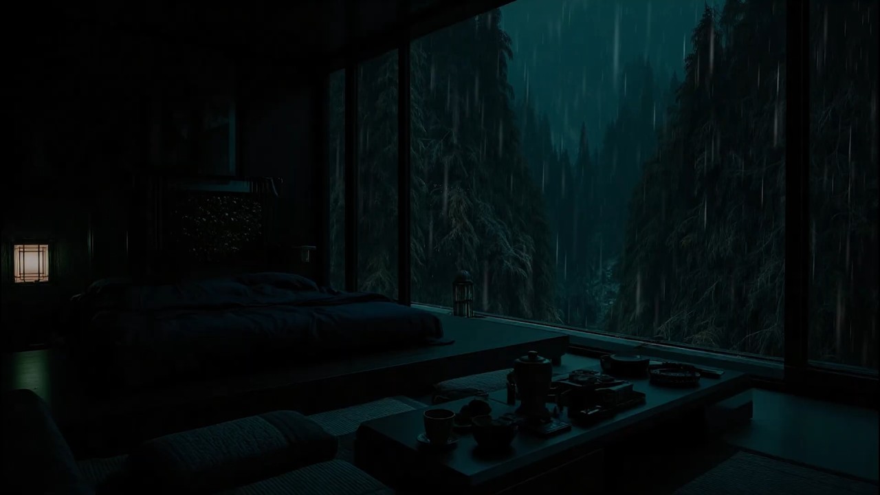 NO ADS | Dark Room Rainforest Piano | Relaxing Forest Rain Sounds for Deep Sleep, Study & Meditation