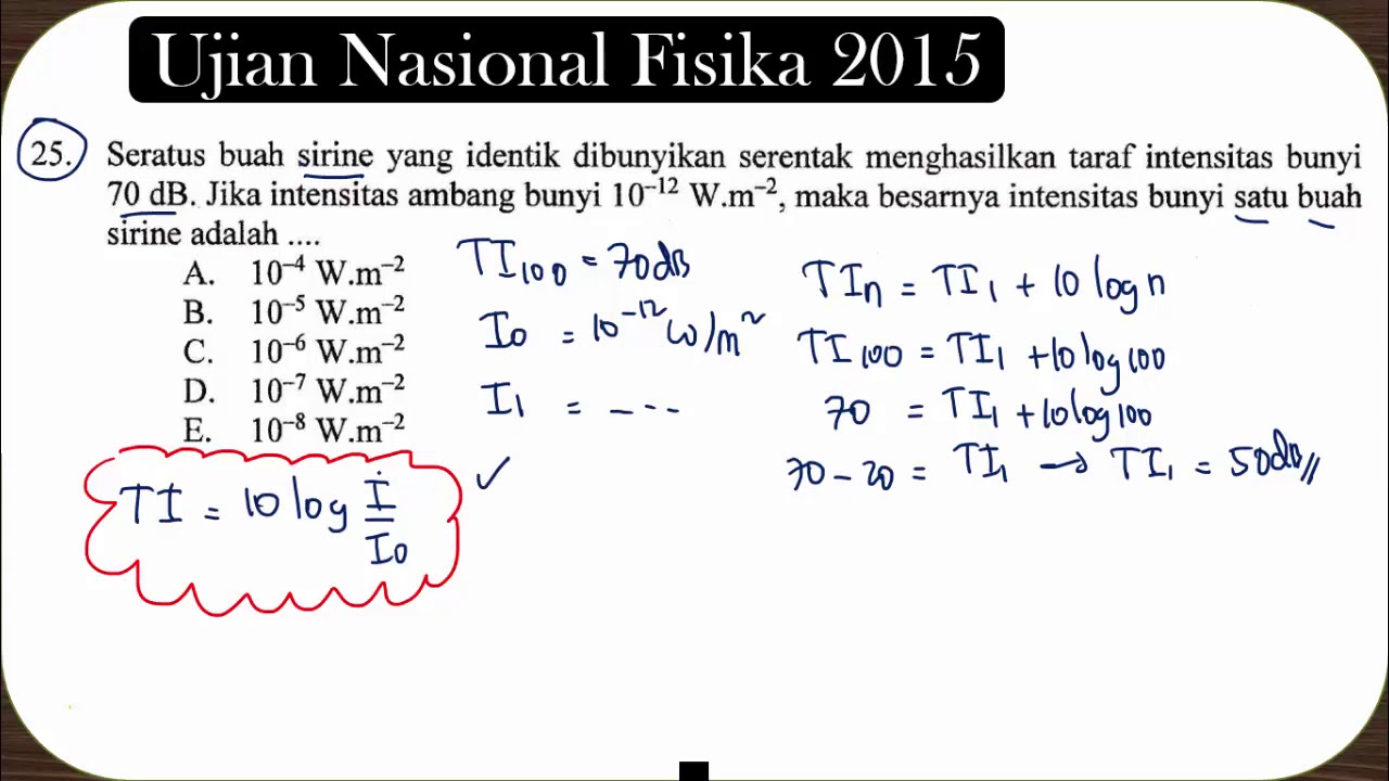 TARAF INTENSITAS BUNYI Gelombang Bunyi Fisika SMA | Soal Ujian NAsional Fisika 2015