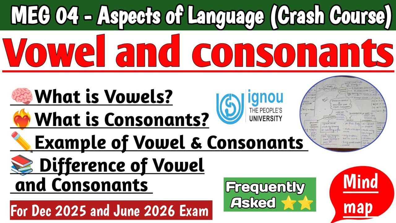 Vowels & Consonants Explained | Difference Between Vowel and Consonant Sounds | IGNOU | MEG 04 