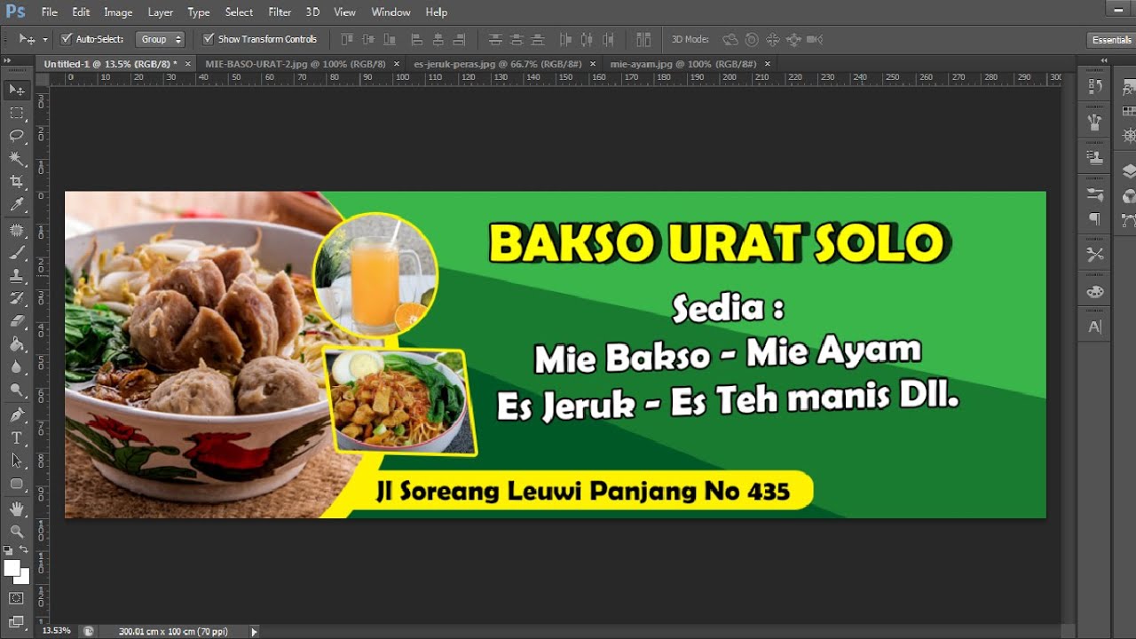 cara desain banner usaha bakso dengan photoshop