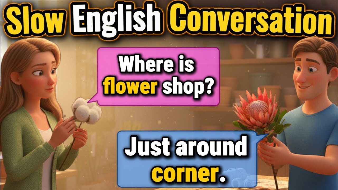 Learn English Listening – Slow English Conversation at Flower Shop Choosing a Gift