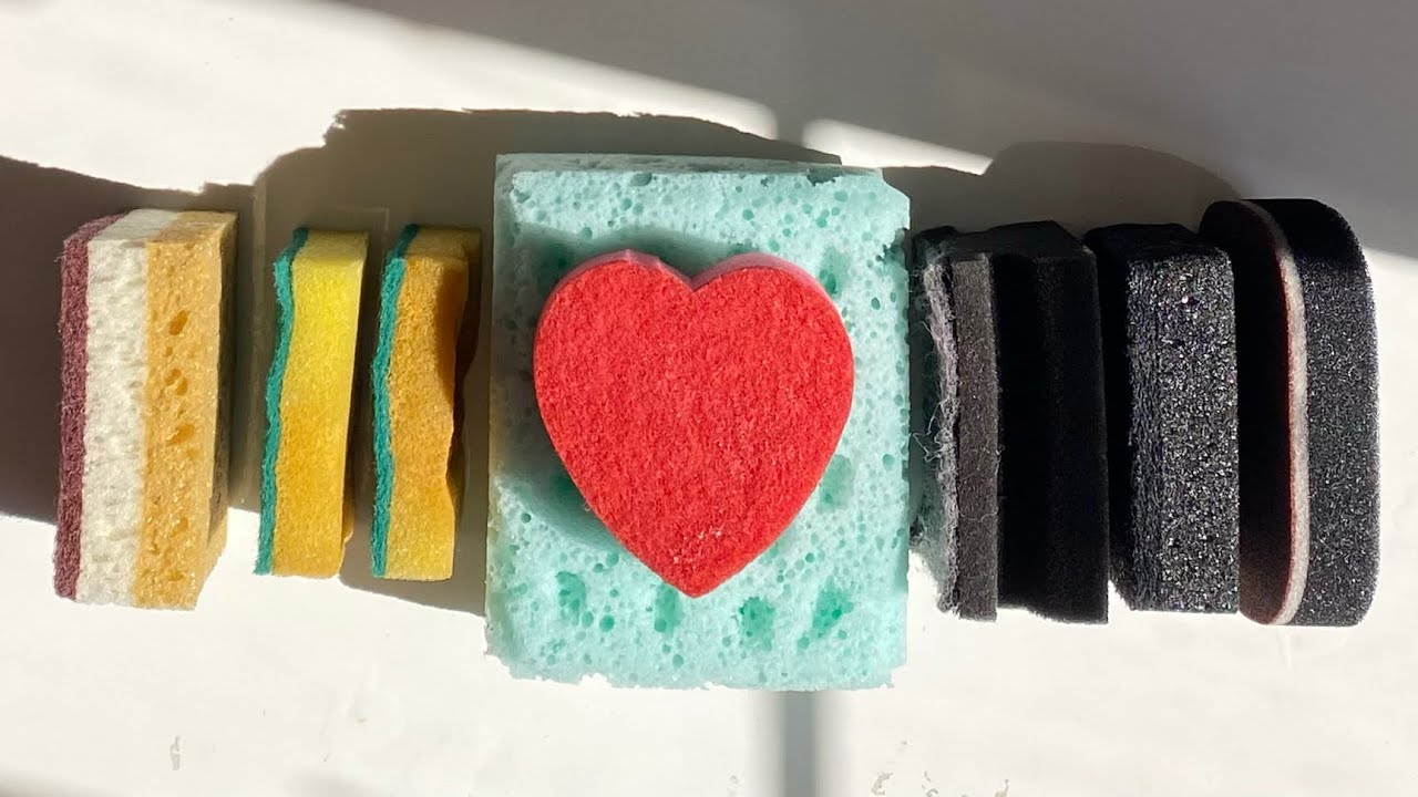 ASMR damp bulk sponge ripping variety - kitchen + bath sponges