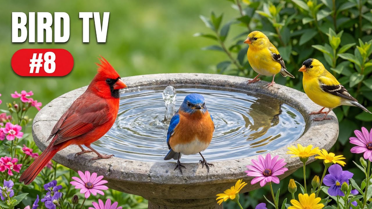 Relaxing Bird Bath 🐦 4 Hours of Birds Splashing Water Sounds