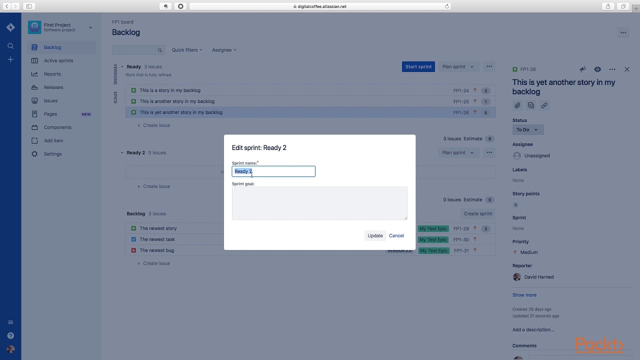 Creating and Running an Agile Project in JIRA: Creating and Starting a Sprint | packtpub.com