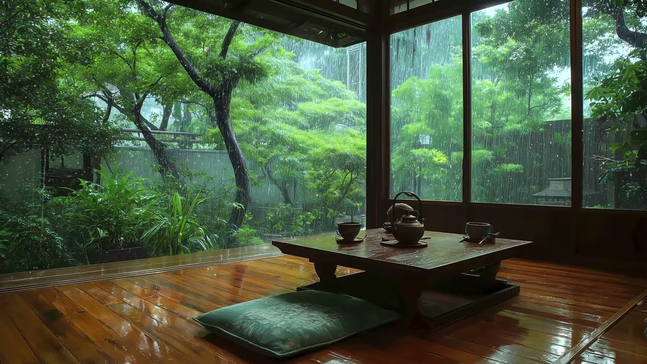 3 Hours Relaxing Sleep Music with Rain Falling Outside the Warm Bedroom - Healing Music with Rain