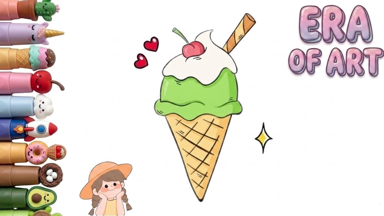 How to Draw Soft Serve Ice CreamCute Food Art | Ice cream 🍨 | Easy Drawing Ideas 