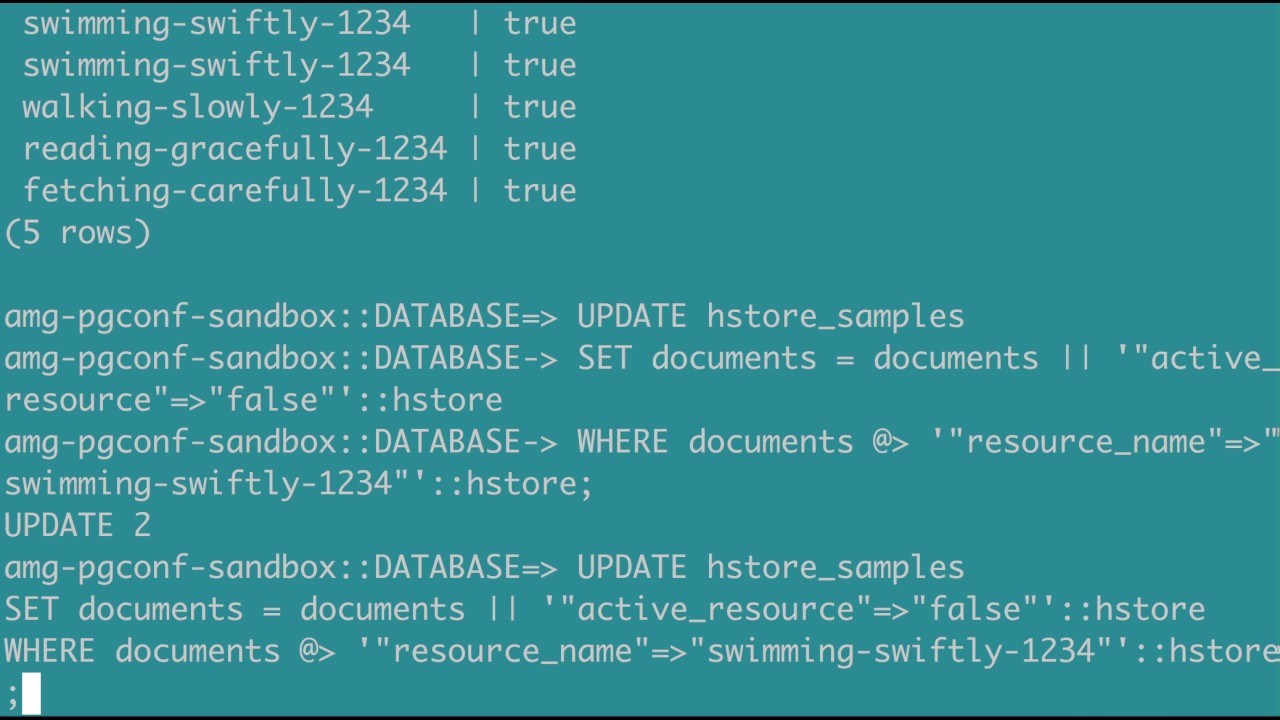 How to update and delete hstore documents in Postgres