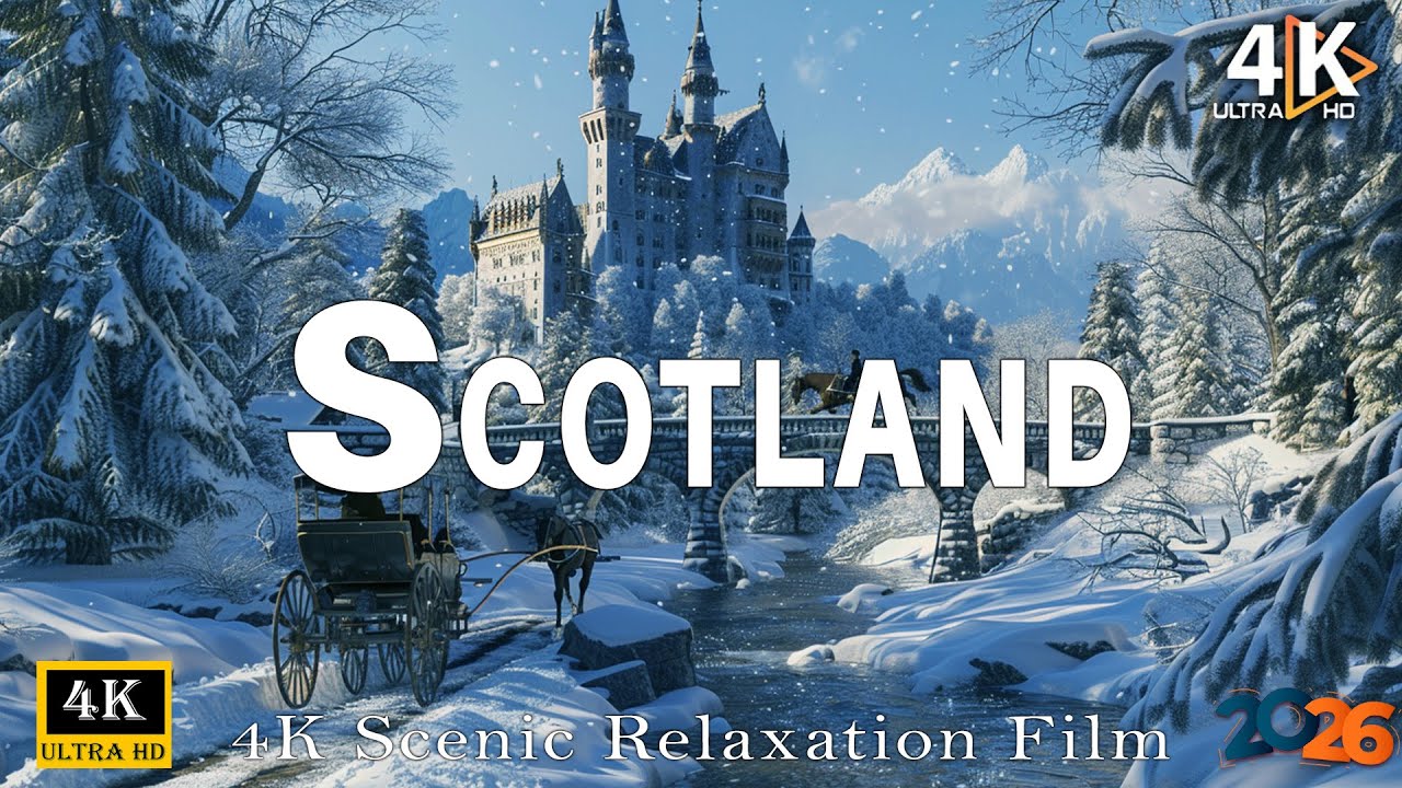 Winter Scotland 4K ❄️ Highlands Peaks, Loch Ness, Snowy Castles in Misty Winter Calm