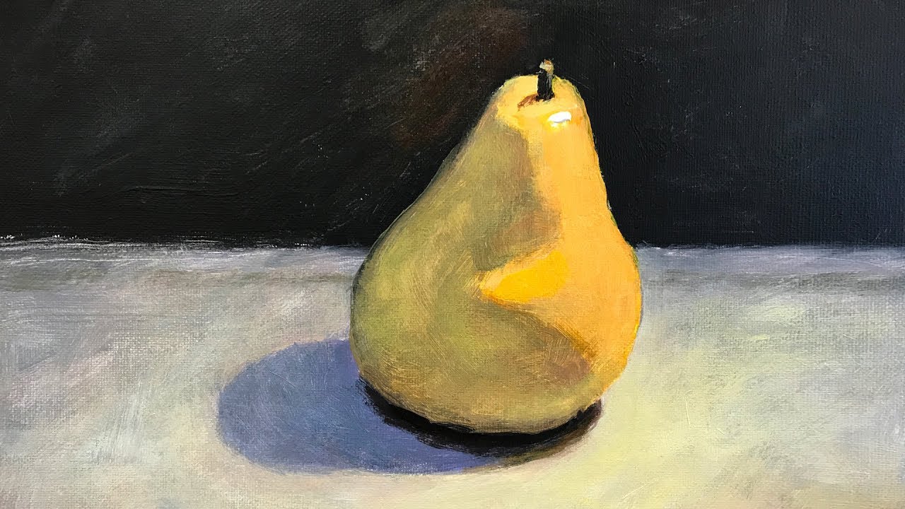 Acrylic Painting of a Yellow Pear