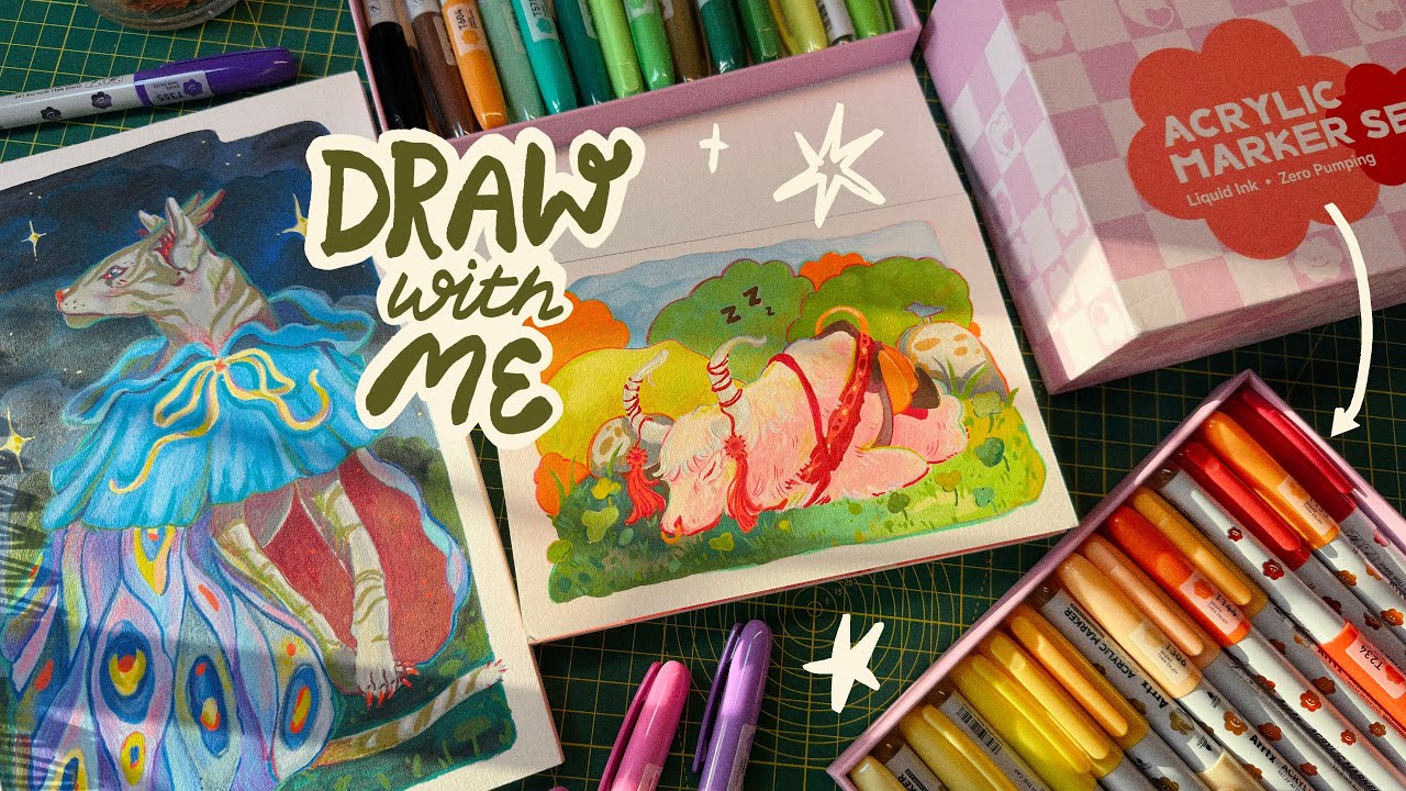 🐛Как я рисую акриловыми маркерами | Обзор жидких чернил Arrtx 60 ✨ Расслабляюсь и общаюсь