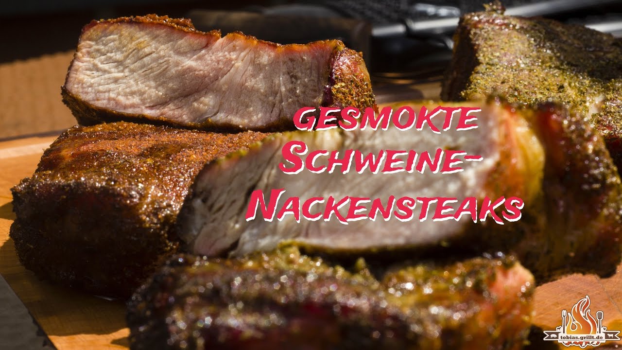Gesmokte Schweinenacken-Steaks vom BBQ Pellet Smoker Grill GMG -- tobias.grillt.de