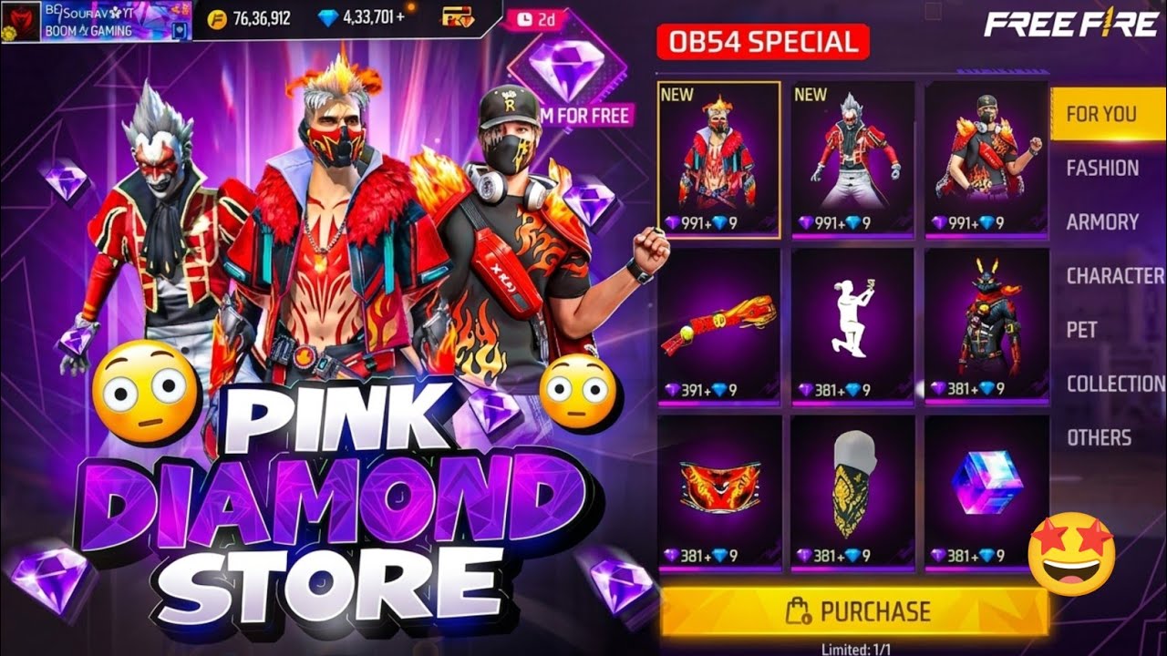 NEW PINK DIAMOND EXCHANGE STORE UPDATE FREE FIRE || FREE FIRE NEW EVENT BANGLADESH SERVER || FF OB54