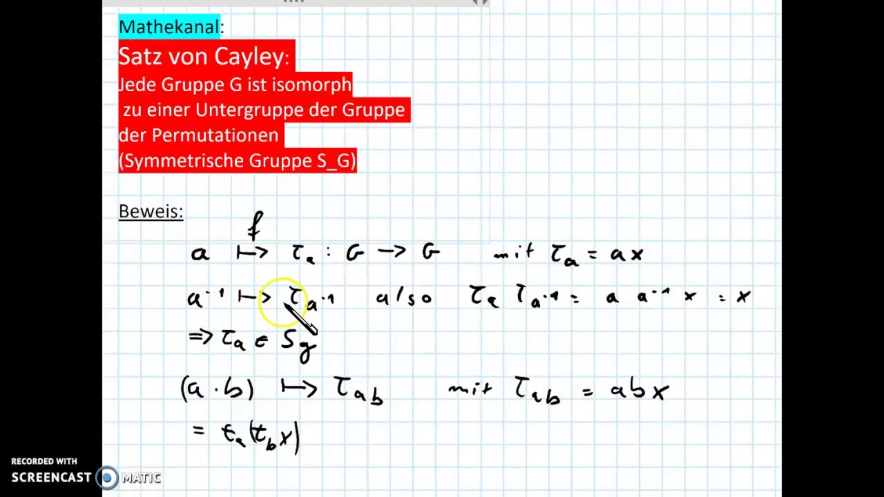 Satz von Cayley (Isomorphismus zu Untergruppe symmetrische Gruppe)