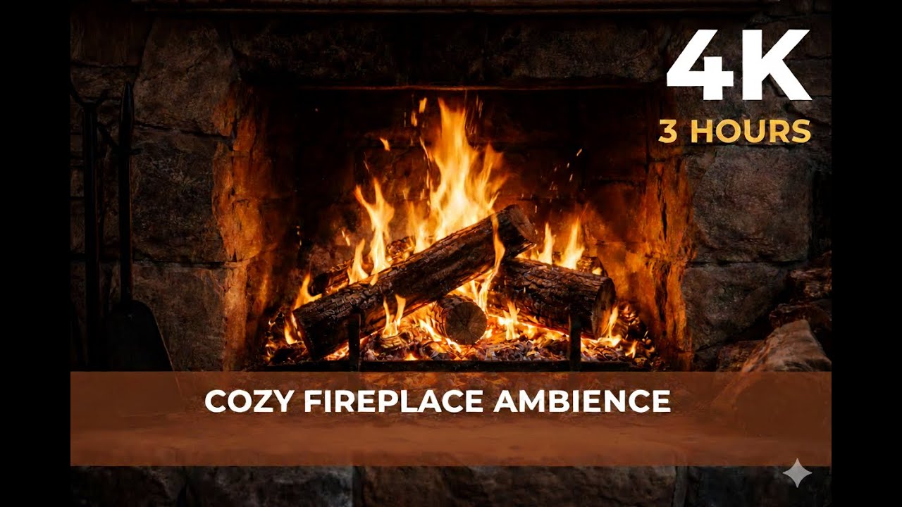 3 Hours of Relaxing Fireplace Sounds (No Music) - 4K ASMR