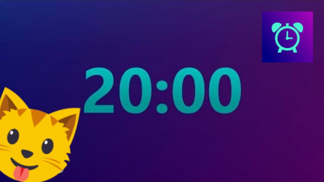 20-минутный таймер обратного отсчета (без музыки) с ГРОМКИМ будильником ⏱⏱