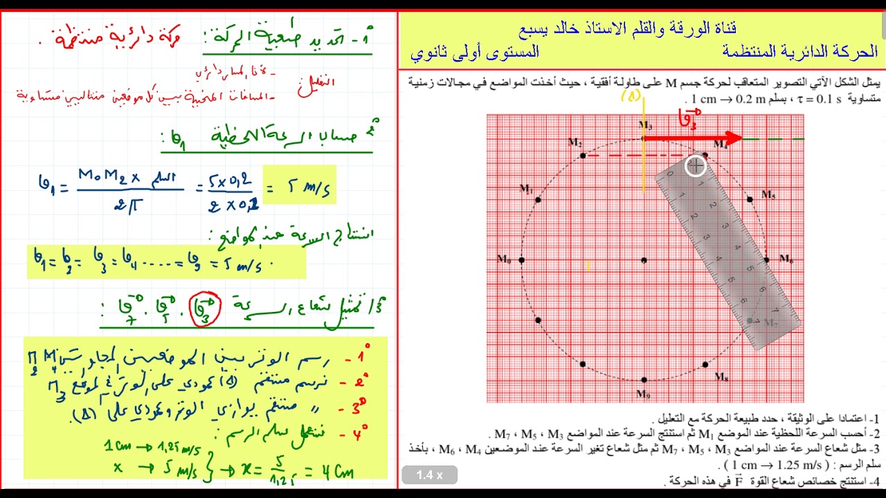 السنة اولى ثانية طريقة رسم شعاع السرعة V وشعاع تغير في السرعة DV الحركة الدائرية المنتظمة
