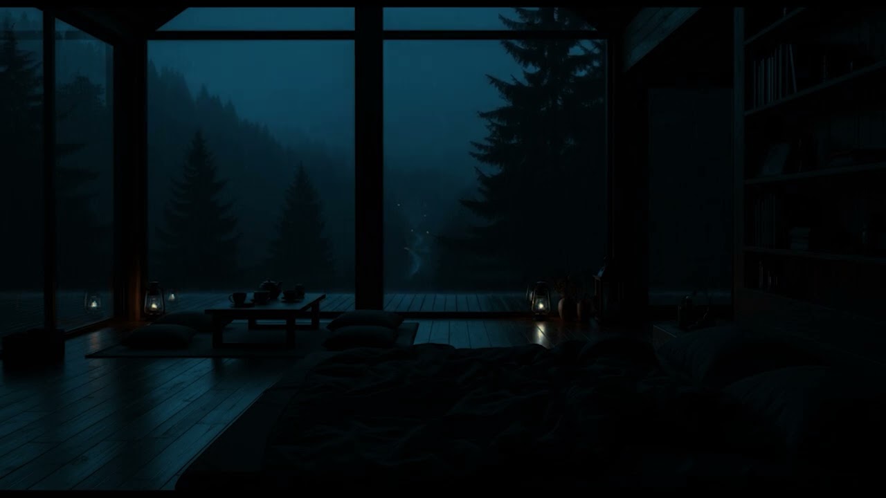 Night Rain Through the Glass in a Mountain Cabin 🌧️(No Ads) | Warm & Quiet Atmosphere for Deep Sleep