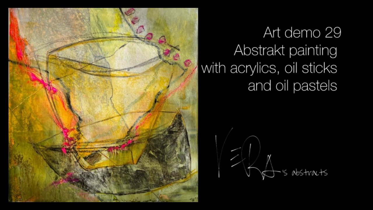 ArtDemo 29, abstract painting with acrylics and oil pastels #deutsch #english