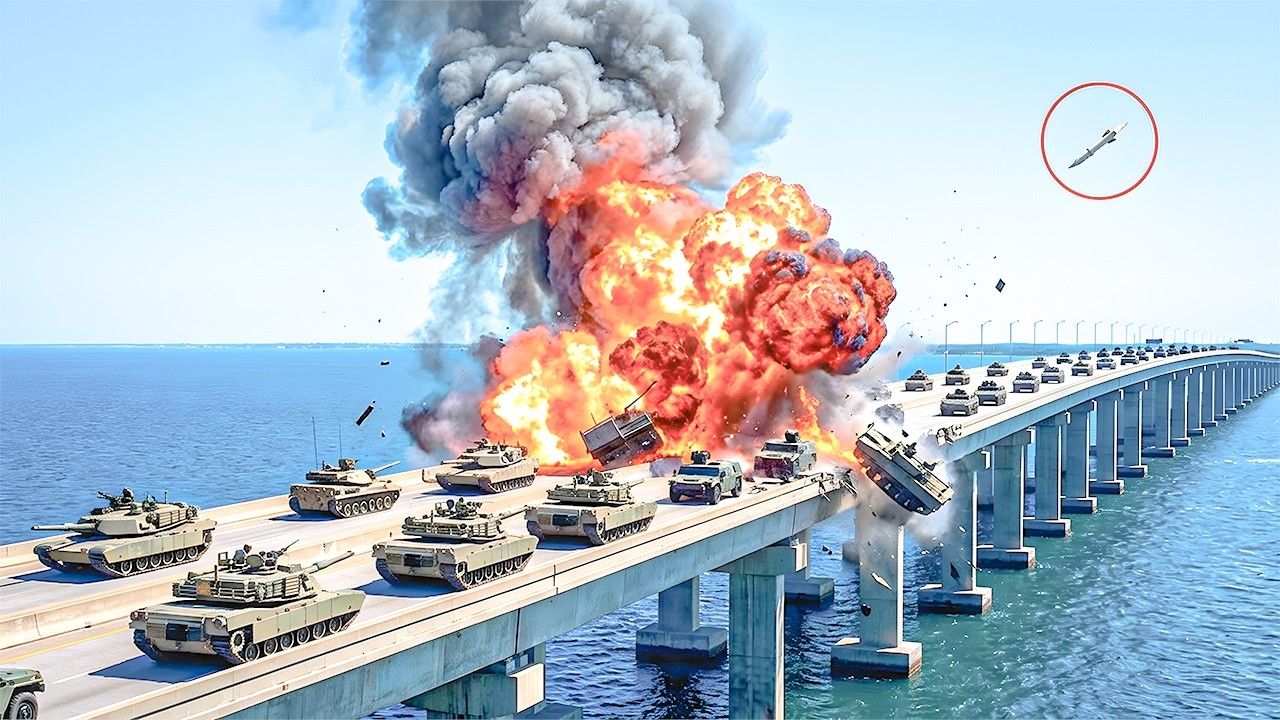 Russian Strategic Convoy Crossing Crimea Bridge Destroyed by Precision Missile Strike