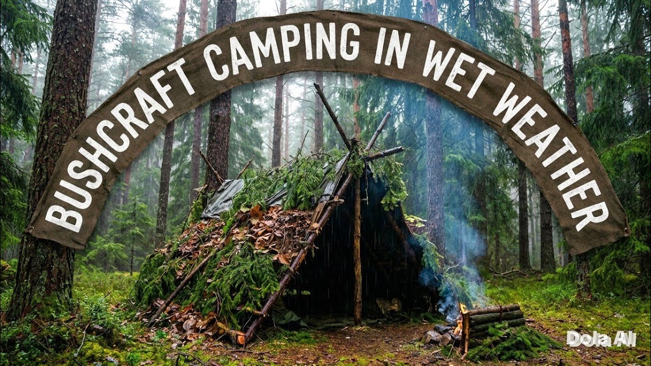 Solo Winter bushcraft #survivor #rainyday 