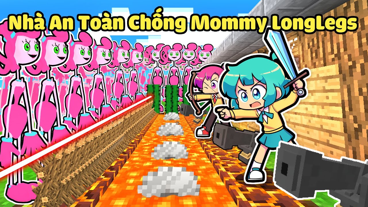 YUMMIE VÀ HIHA THỬ THÁCH XÂY NHÀ AN TOÀN CHỐNG LẠI MOMMY LONG LEGS TRONG MINECRAFT*NHÀ AN TOÀN 💥😱⛔️