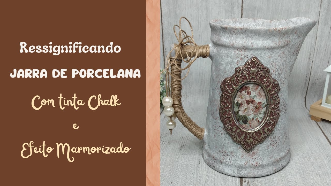 Ressignificando Jarra de Porcelana Antiga com tinta Chalk e T&eacute;cnica do Marmorizado