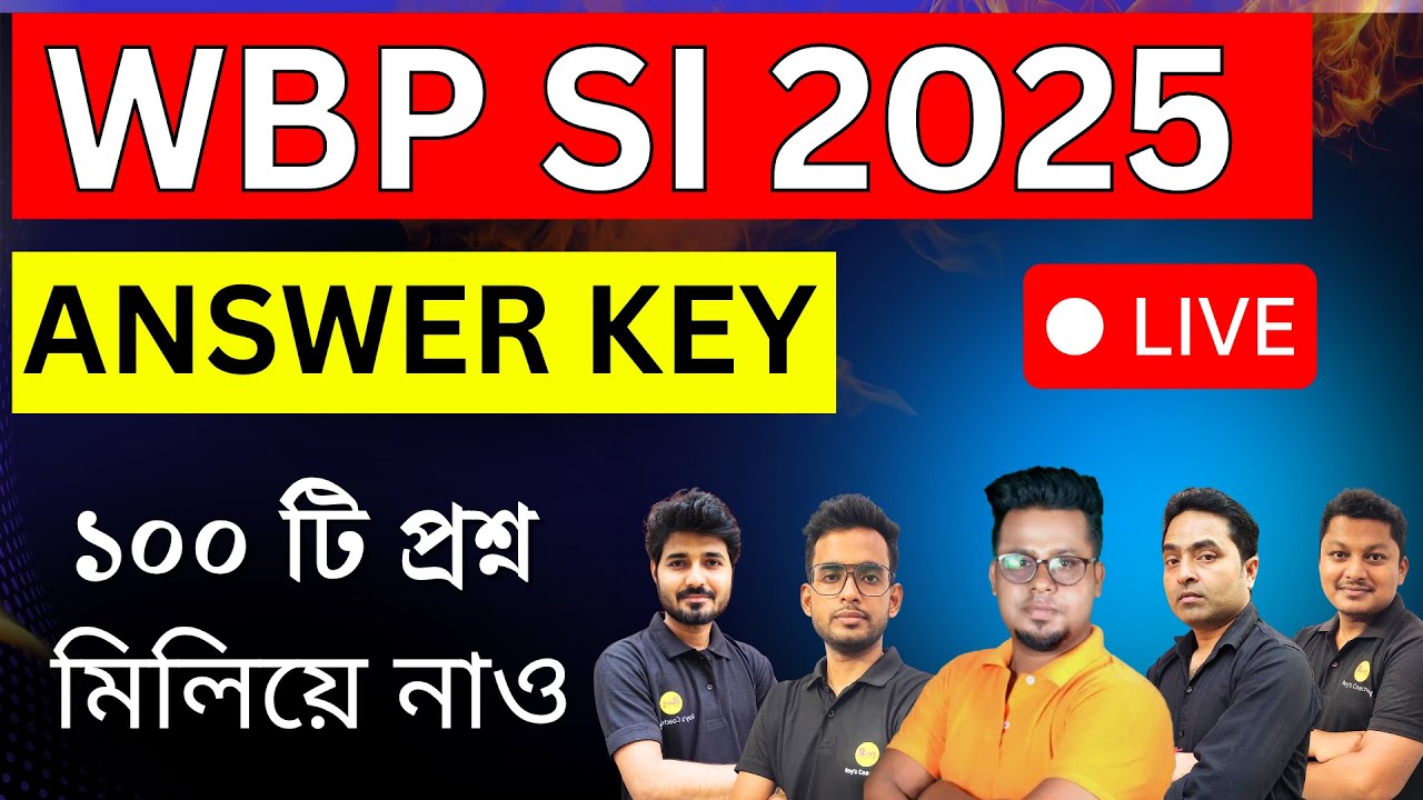 WBP SI Preliminary Answer Key 2025 | WBP SI Prelims Ans Key | WBP SI 2025 | Roy's Coaching