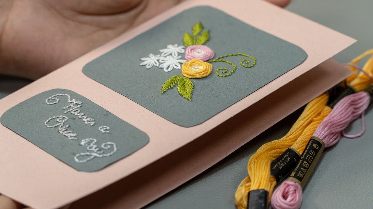 Embroidery Flower Design on Cards 🌻