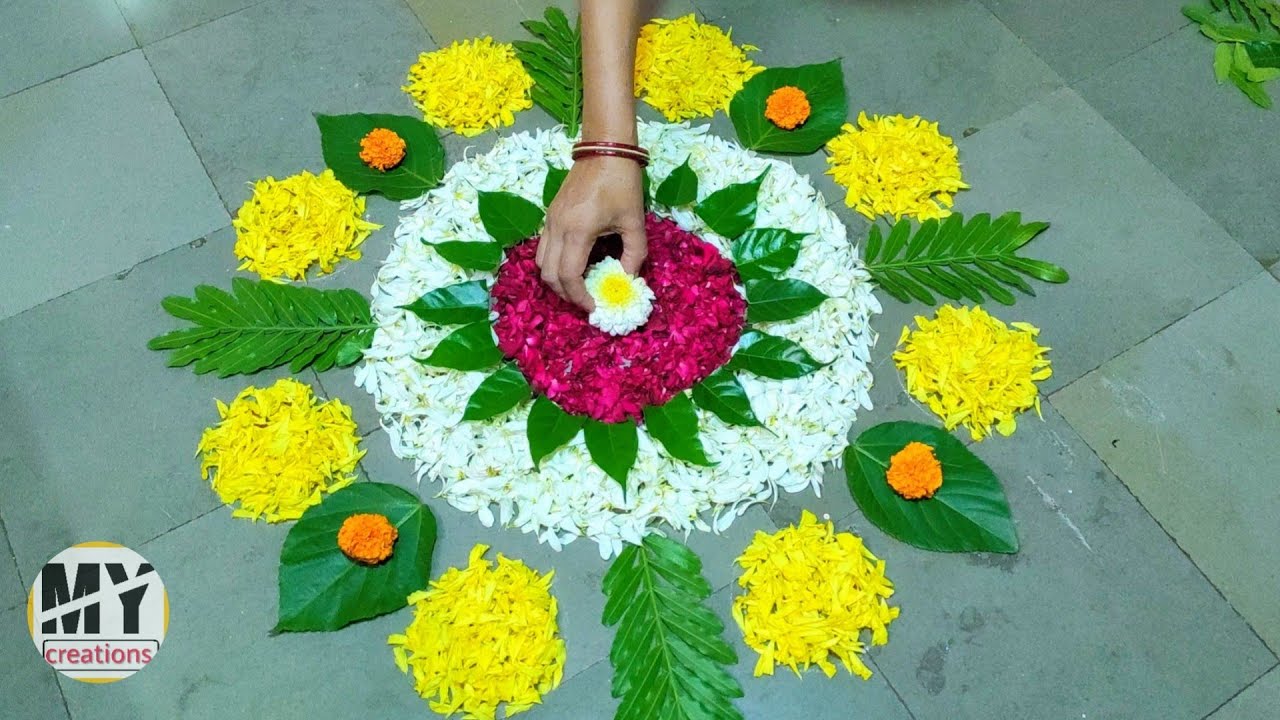 How to Make Easy Rangoli for Diwali | Diwali Flower Rangoli Designs for Home | Circle Rangoli