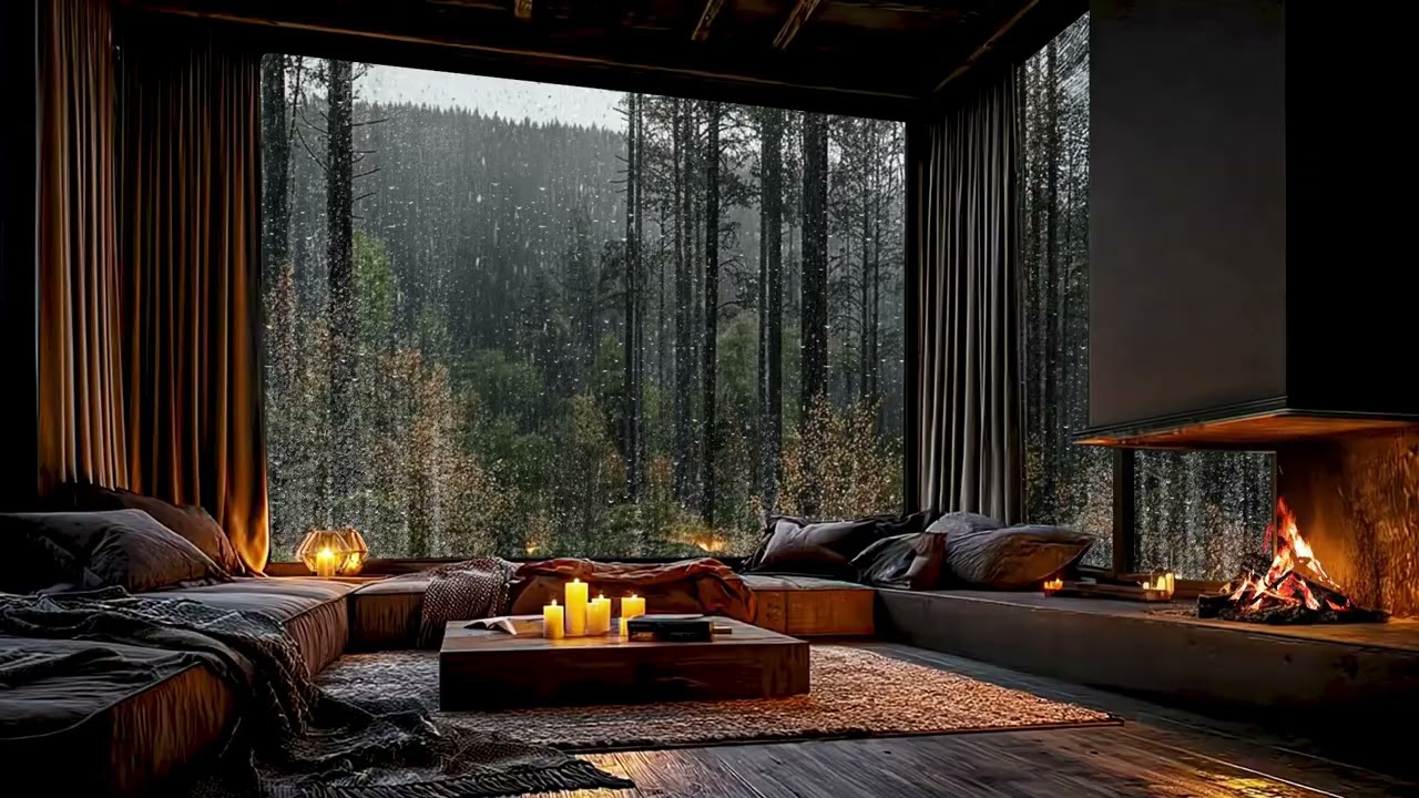 Peaceful Fireplace Crackling and Rain Sounds for Deep Sleep and Cozy Night Relaxation