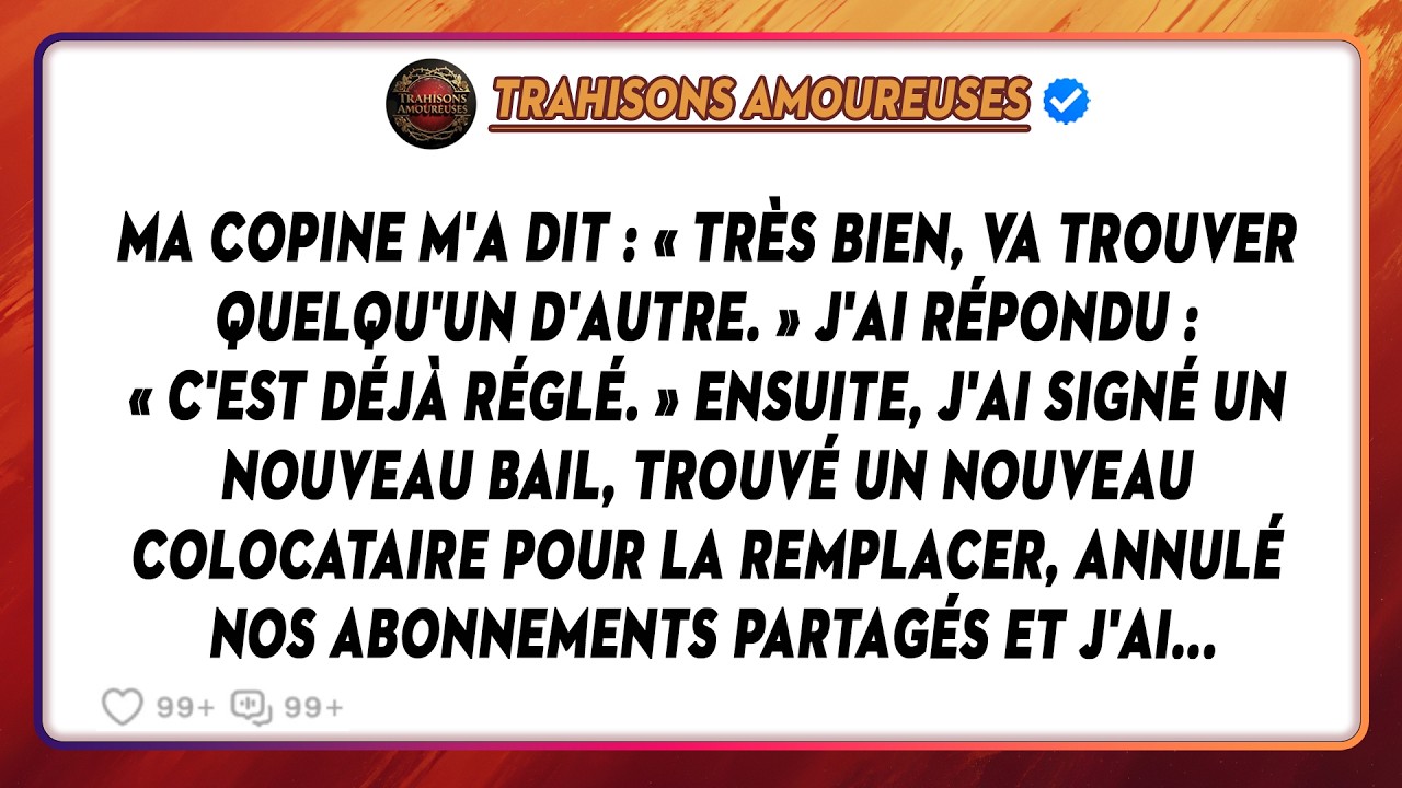 Ma Copine M'a Dit : « Très Bien, Va Trouver Quelqu'un D'autre. » J'ai Répondu: « C'est Déjà Réglé...