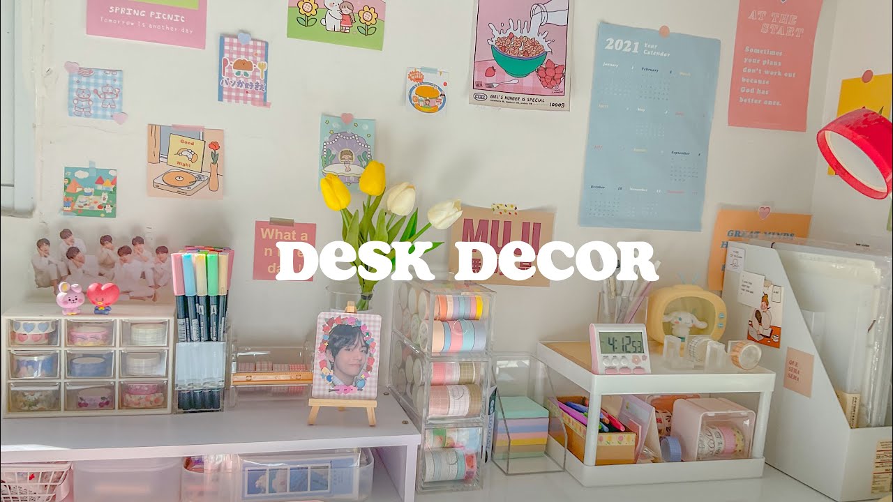 🌷DESK DECOR || Trang trí bàn học theo style Hàn / Stationery haul vietnam