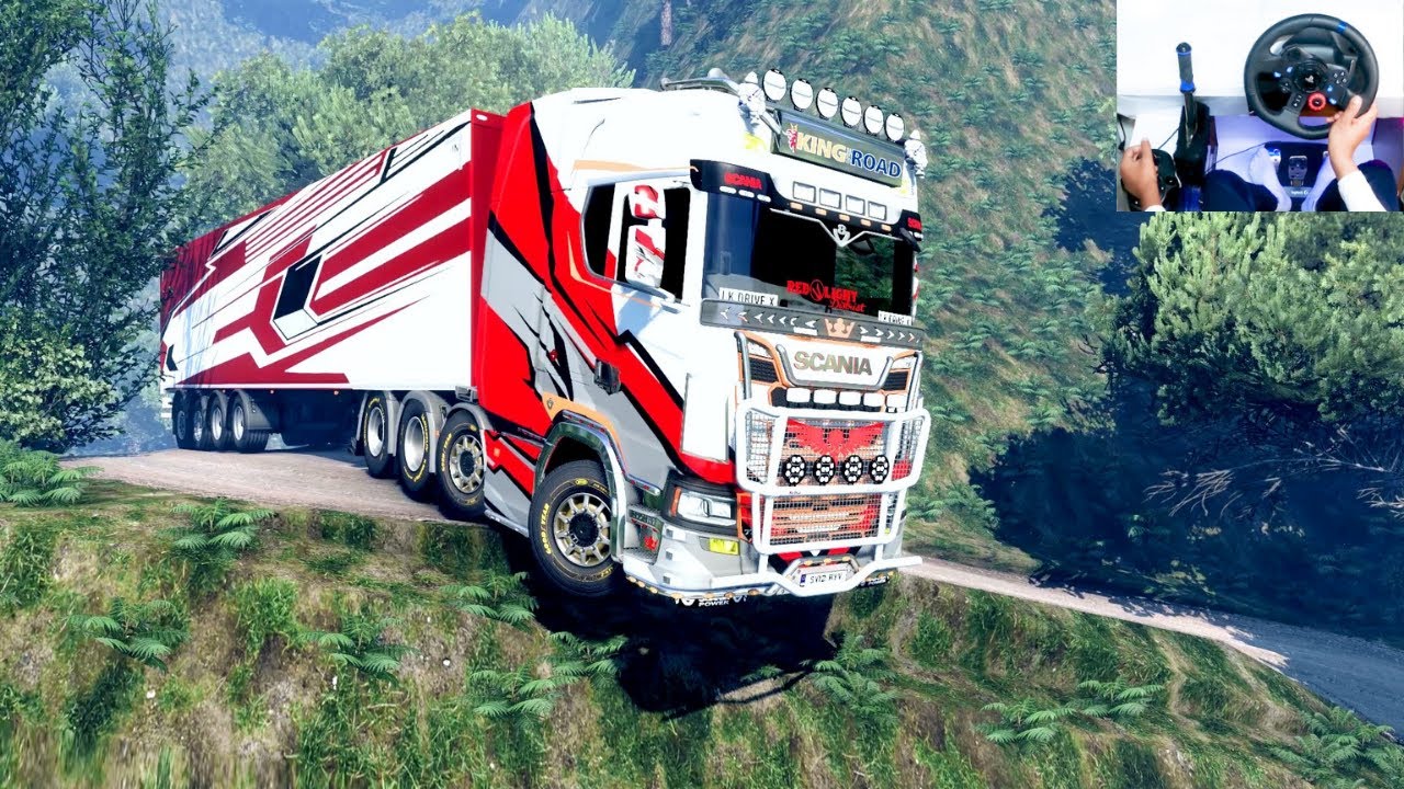 SCANIA S 8*4 MODIFIED TRUCK DRIVING ON RISKY NARROW DANGEROUS MOUNTAIN ROAD ETS 2 MODS V8 OPEN PIPE