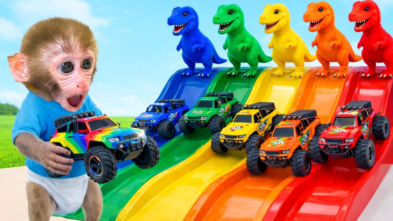 Affe JoJo und das Mega Monstertruck Rennen auf der bunten Dino-Rennstrecke! | JoJo und Freunden
