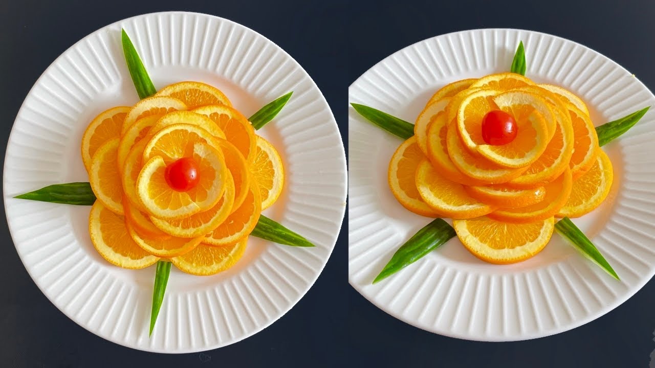 Beautiful Orange Flower Decoration/ Orange, Tomato and Cucumber Plate Decoration /  Easy Fruit art